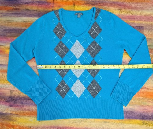 ⭐APT. 9 Damen 100% KASCHMIR Pullover Langarm Pulli Oberteil V-Ausschnitt Argyle L - Bild 8 von 9