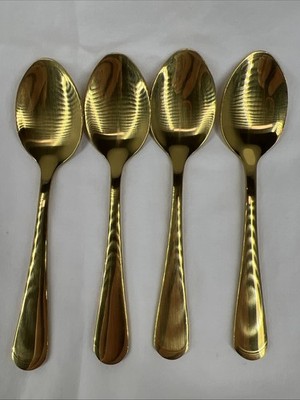 Gold Electroplate Stainless Steel Expresso, Dessert Spoons 4 3/8'' Lot of 4