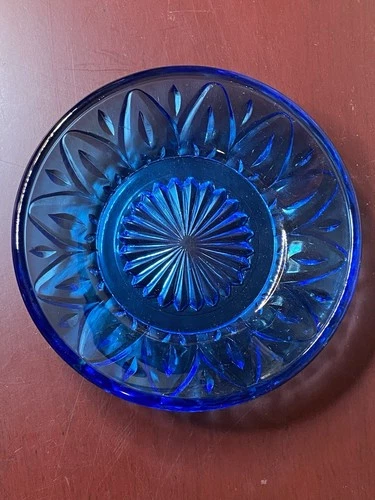 Vtg Hazel-Atlas? Cobalt Blue 5" Trinket Dish Cut Glass Depression-Era