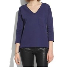 Madewell Navy 3/4 Sleeve Piqu  Side Zipper Sweater