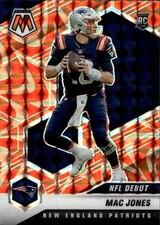 2021 Panini Mosaic #245 Mac Jones Prizm Reactive Orange Rookie Card. rookie card picture