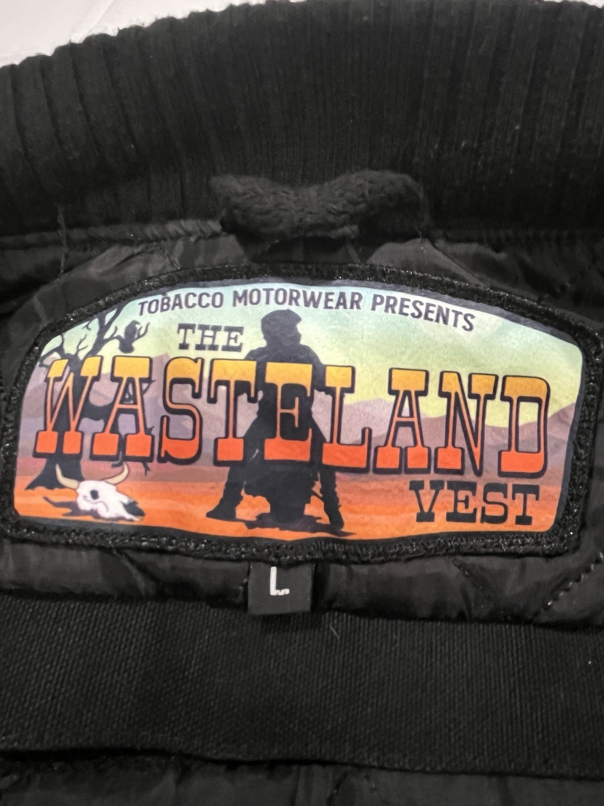 Tobacco Motorwear Wasteland Vest Black Quilt Lined Heavy Waxed Canvas USA Size L