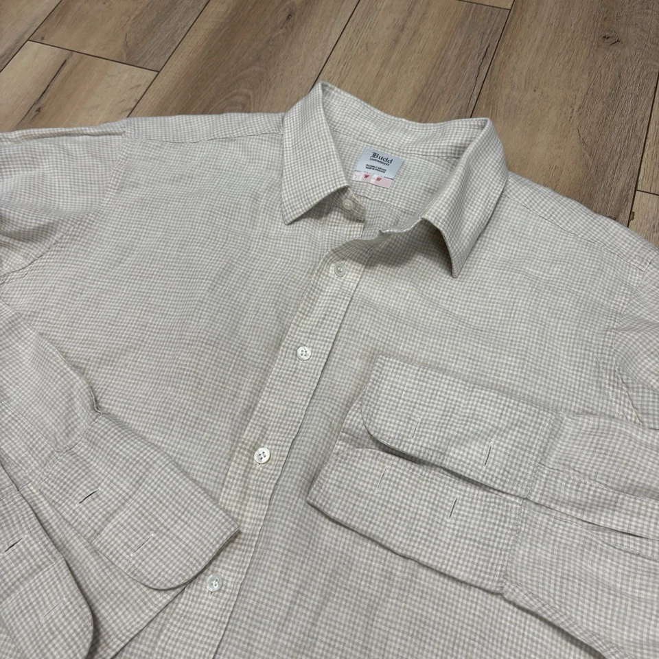 Budd Makers Shirt Mens XXL LINEN Long Sleeve Woven Wedding French Cuffs Preppy - Image 2 of 4