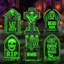 6Pcs Halloween Outdoor Decorations, Glow in the Dark Tombstone Yard Signs