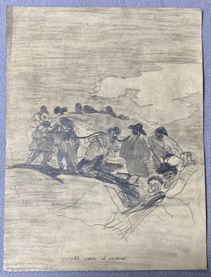 FRANCISCO DE GOYA drawing and painting on old paper signed stamped vintage