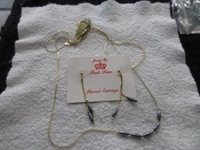 Park Lane Vintage Necklace Goldtone Delicate Rope Gray Stones/Matching earrings