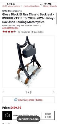 El Ray Backrest Harley Touring cmc motorsports