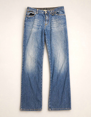 D&G Herren Jeans Denim blau gerade Five-Pocket helle Waschung Logo L 33in