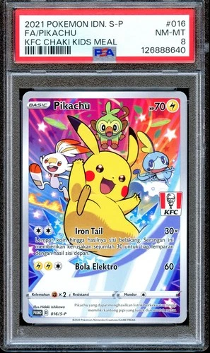 PSA 8 Pikachu 016/S-P Full Art Chaki KFC Indonesian Indonesia Promo Pokemon Card