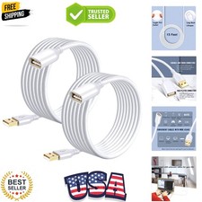 USB Extension Cable White 15ft, 2 Pack USB 2.0 Extender Cable Type A Male to ...