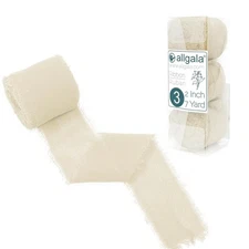 Allgala 3 Rolls 2"x7yd Cream Chiffon Ribbon, Rustic Fringe for Wedding DIY