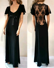 Valentino Vintage Sheer Lace Open-Back Black Silk Maxi Dress IT44