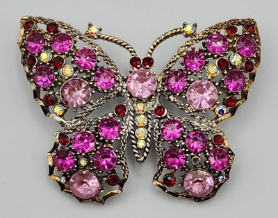 #ad Butterfly Brooch Pink amp; Silver ca 2 1 8quot; Wide 2quot; Tall $21.28