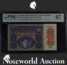 Austria 10 Kronen 1915 (ND 1919) P 51a UNC PMG 67 EPQ 2nd TOP POP