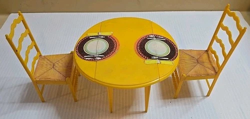 Vintage 1970  Barbie Country Living Home Furniture Orange Kitchen Table & Chairs