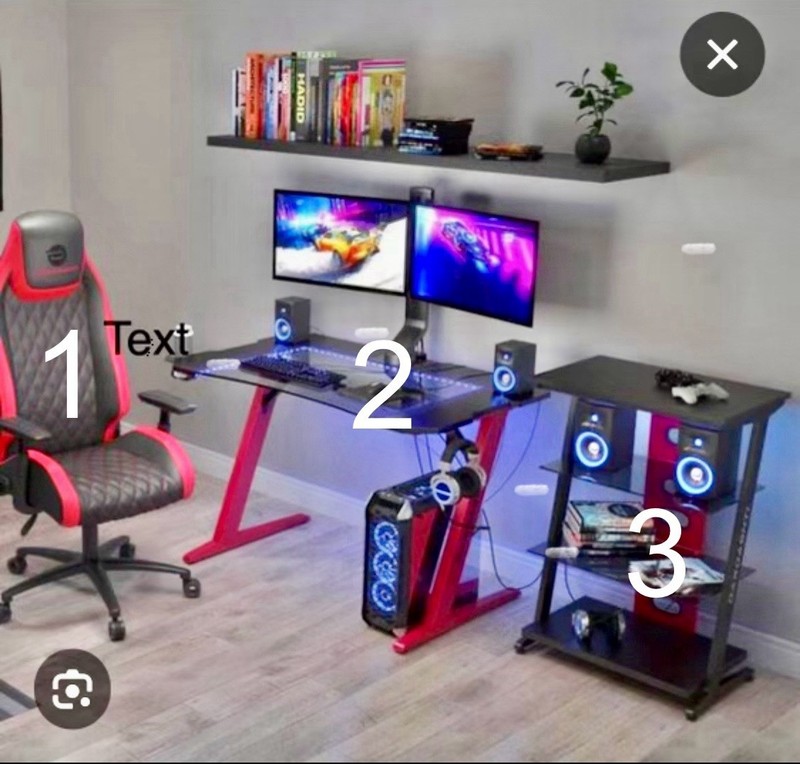 Gaming Bundle: Chair, Desk and Shelf (New, still in shipping boxes)
