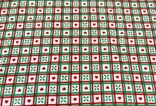 VTG Peter Pan Christmas Cheater Quilt Fabric Hearts And Holly Remnant 43x56”