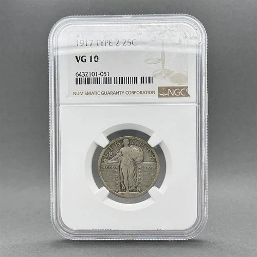 Estate 0.9 Fine Silver 1917 Type 2 Standing Liberty Quarter NGC VG 10