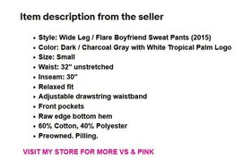 Victoria's Secret VS PINK Wide Leg Flare Boyfriend Sweat Pants Palm Logo Small S