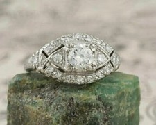 2Ct Art Deco Round Cut Lab-Created Diamond Engagement Ring 14K White Gold Plated