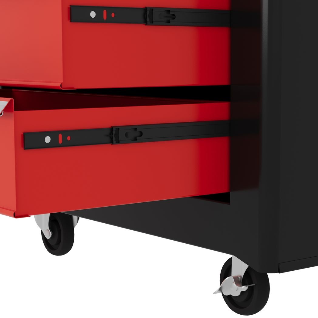 HOMCOM Rolling Tool Chest With 5 Drawers – Lockable Cabinet, Portable Combo For Workshop, Red