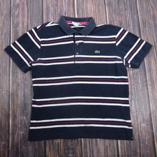 Lacoste Polo Shirt Mens Small Blue Striped Cotton Logo Casual Top Short Sleeve