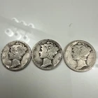 Lot of (3)-90% Silver  Mercury Dimes- 1920-P,  1923-P  & 1927-P   (D)