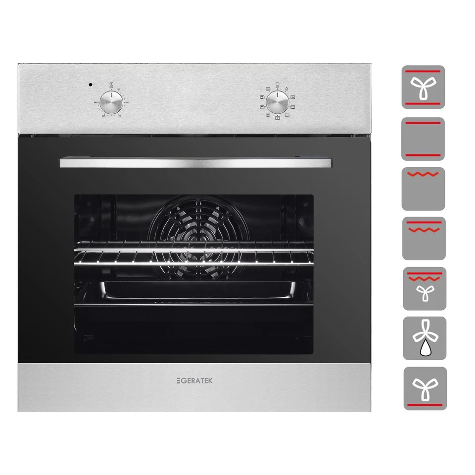 Einbaubackofen Edelstahl 8 Funktionen Grill Umluft Autark Vollglas Innentüre 64L - Bild 3 von 4