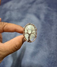 Rainbow Moonstone Copper Wire Wrapped Ring Natural Gemstone Tree Of Life Ring