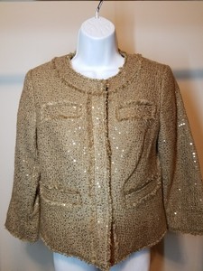 Michael Kors Gold sequin tweed jacket women's size 4P | eBay