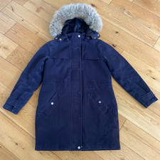 Joules Z Aspen Ladies Blue Raincoat Padded Fur Trim Hood Uk Size 12