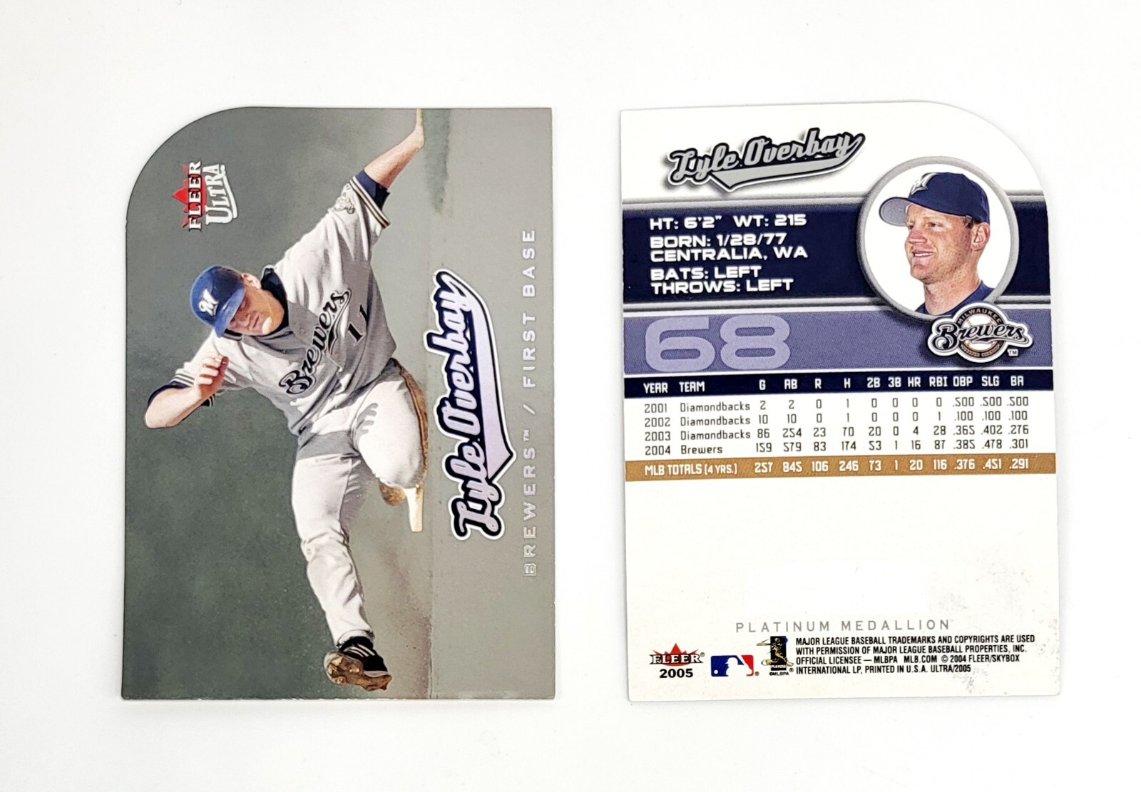 RARE PLATINUM MEDALLION DIE-CUT 2005 Fleer Ultra Lyle Overbay #68 BREWERS 