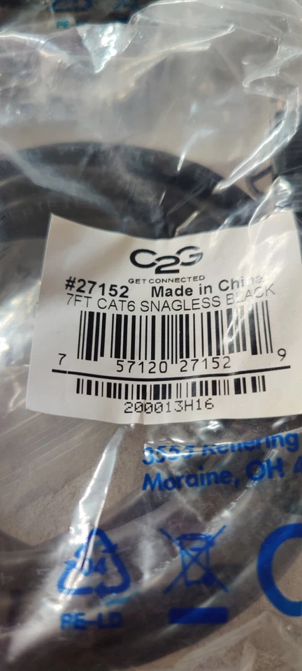 10 x Cables to Go 7' Cat6 RJ45 Network Cable, Snagless, Booted, Blck, C2G #27152 - Image 2 of 3
