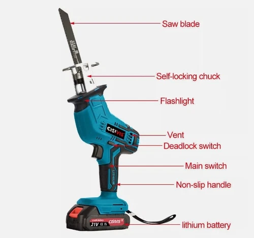 21V Reciprocating Saw Cordless Hand Saw Electric Wood Metal Cutter+2 batteries - Picture 5 of 13