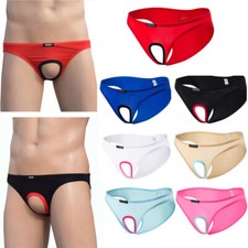 Men Open Front Briefs Ice Silk Bikini Underwear Penis Peep Hole Underpants US