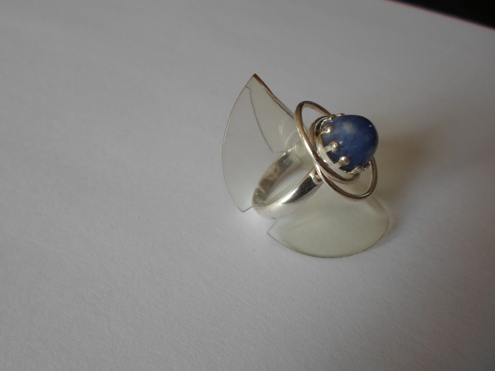 solid silver ring, blue stone cabochon, openwork … - image 6