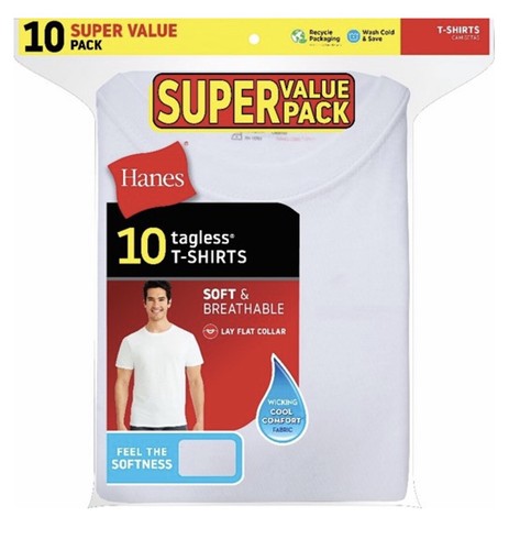 Hanes Men's 10 Pack Tagless White T 