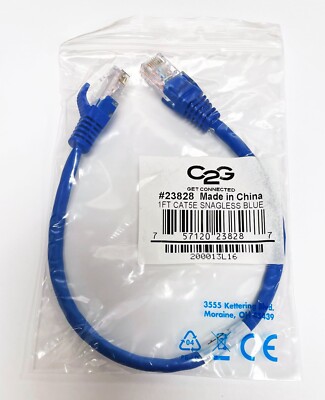 Lot of 100 NEW Cables To Go C2G #23828 1ft (0.3m) Cat5e Ethernet ...