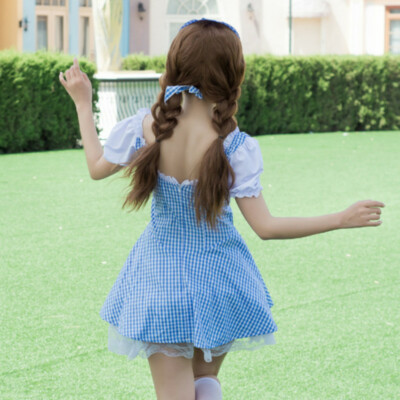 light blue waitress dress Lady Outfits Sweet Lolita Aprons Plaid Fancy Cosplay Costume Chic ADDITIONAL FEATURES BIMBA Y LOLA Black Size:44 Reg home dressing table Blue halter neck
