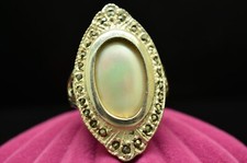 925 Sterling Silver Oval Mother Of Pearl Ring Band w/ Marcasite Size 7