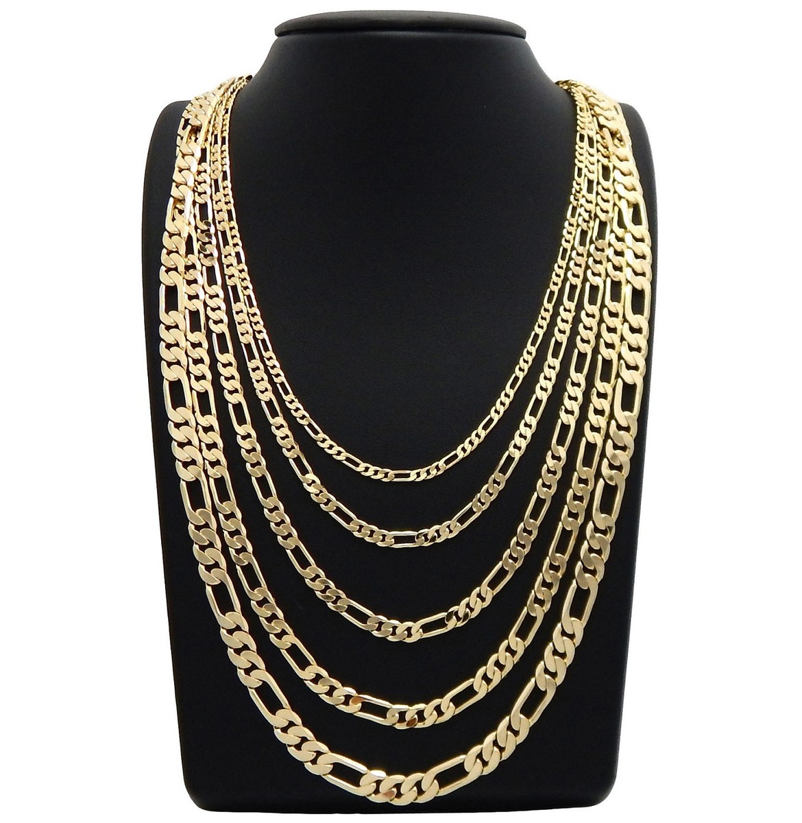 14K Solid Yellow Gold Figaro Link Chain Necklace – 4mm-6mm, 16"-30" – Unisex