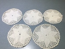 5 - 1960's Hand Crochet Lace Doily Round Table Topper Cloth Mats Doilies 6.5"