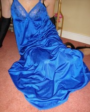 Cobalt Blue Silky  Lacy Long Formal Length Bra Slip or Nightgown XL BNWT