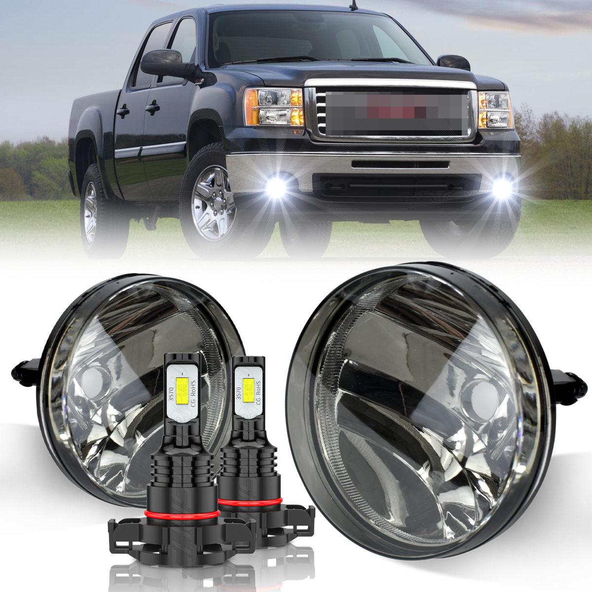 Fit For 07-13 GMC Sierra 1500 2500 Clear Front Bumper Fog Light Lamps Left&Right