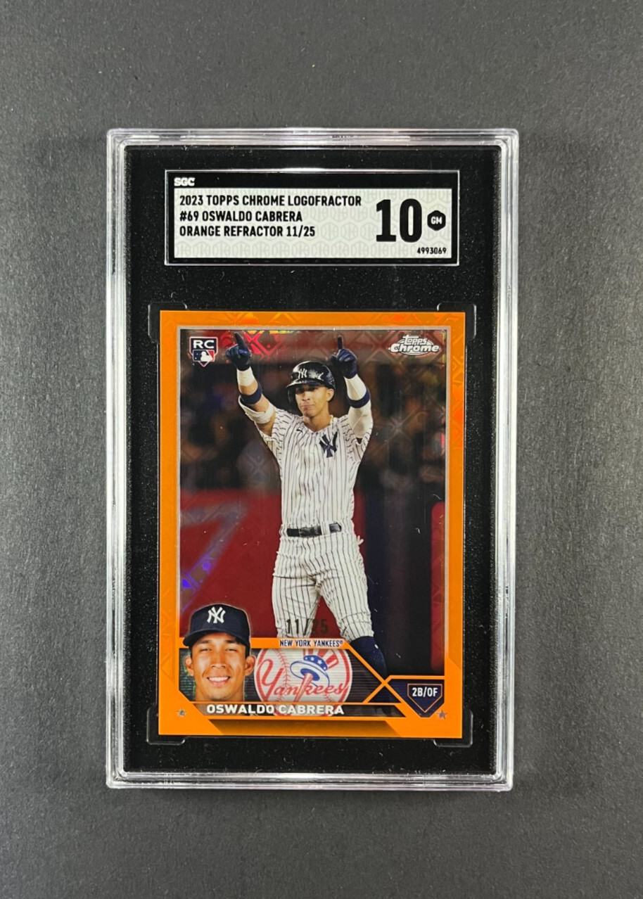 2023 Topps Chrome Logofractor Oswaldo Cabrera Orange Refractor RC /25 SGC 10