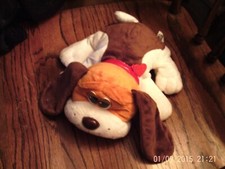 Pound Puppy Plush Dog 14" Brown WHITE Red Collar Long Ears 2019 Hasbro