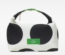 Kate Spade NWOT Designer Cosmetic Makeup Bag Pouch White Black Polka Dots Medium