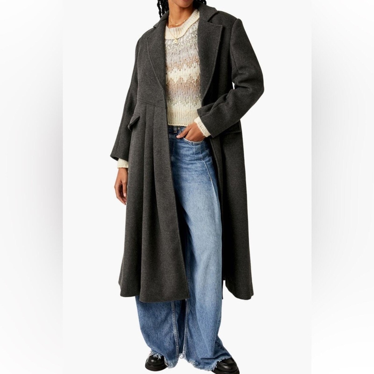 NWT Free People Charcoal Gray Princess Seam Wool Blend Long Coat