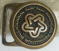 Bicentennial Revolution American Solid Brass Round Belt Buckle 1776-1976 VTG