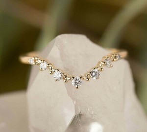 Authentic 0.18 ct Cubic Zirconia Curved Shape Anniversary Ring 14k Gold Plated Silver